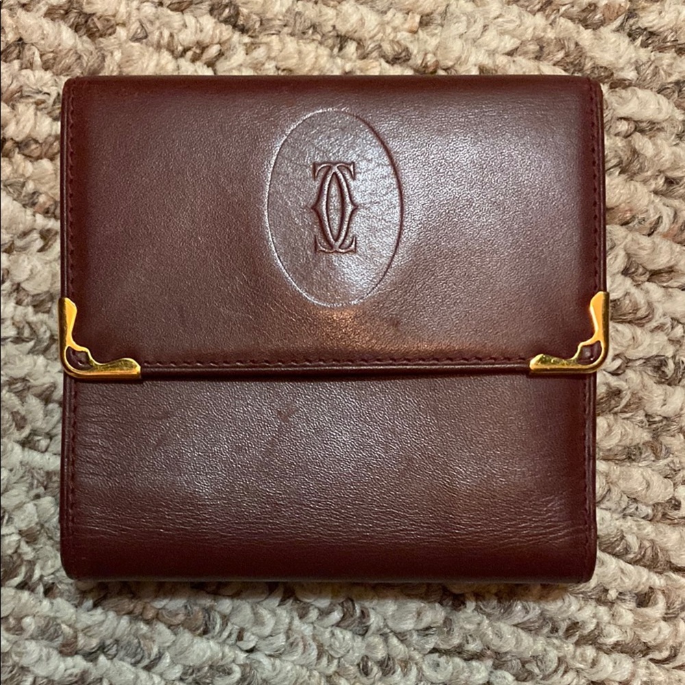 Cartier Brown and Gold Leather Wallet with Embossed Logo